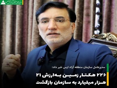 بازگشت ۲۲۶ هکتار از اراضی به سازمان جهت واگذاری به سرمایهگذاران واقعی