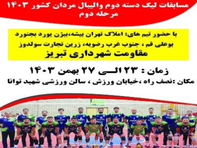 آغاز مسابقات مرحله دوم لیگ دسته دو والیبال مردان از سه شنبه در تبریز