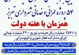 افتتاح و شروع عملیات اجرایی ۵۴ پروژه شهرداری تبریز به مناسبت هفته دولت